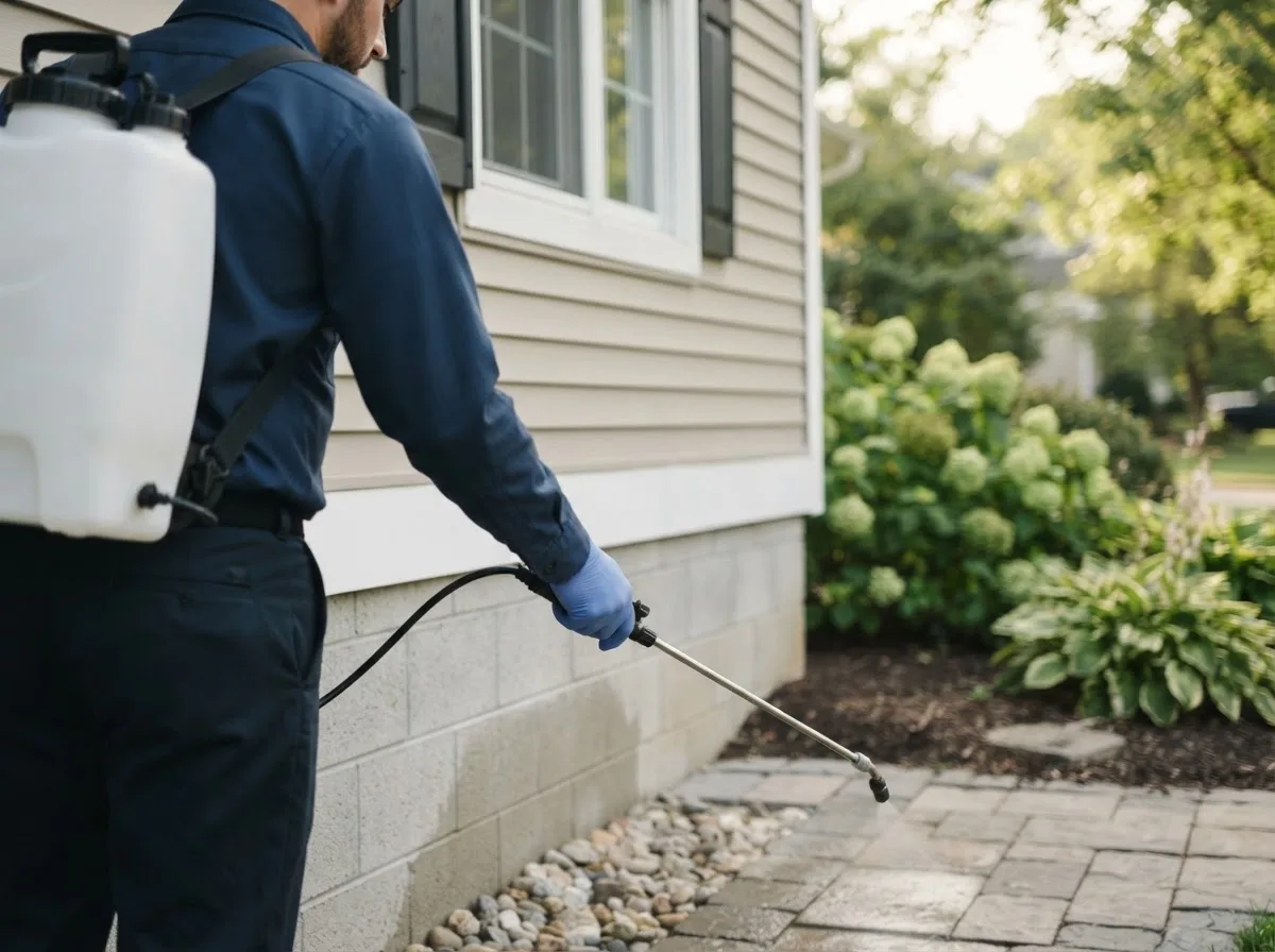 Pest control technician inspecting a home in Hamlin, NY